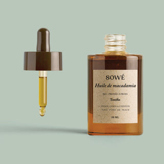 Huile de macadamia, tonifie, bio, visage, corps et cheveux 